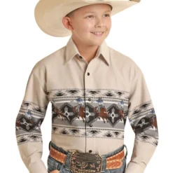 Panhandle Boys Border Print Snap Shirt