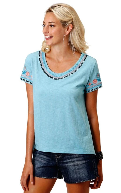 Roper Cutout Back Embroidered Top