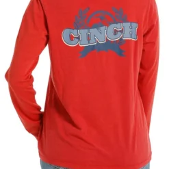Ladies Cinch Logo Red Tee Long Sleeve