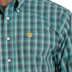 Men's Cinch Teal Plaid Shirt Long Sleeve