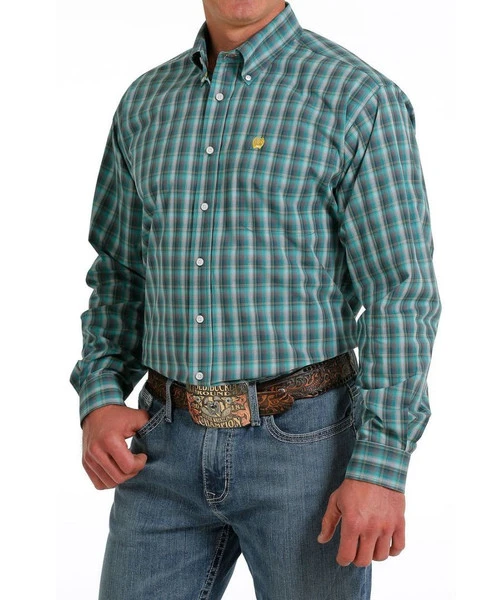 Men's Cinch Teal Plaid Shirt Long Sleeve - Image 5