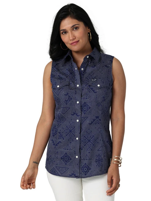 Wrangler Western Print Snap Shirt Sleeveless - Image 3