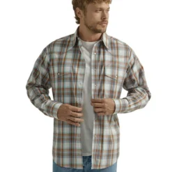 Men's Wrangler Wrinkle Resist Brown Plaid Shirt